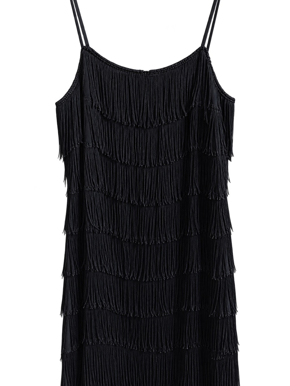 Black Fringe Slip Dress - Women's Evening Dress- ILGWU- union- between 1974-199